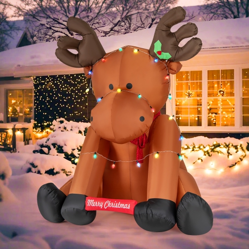 GYMAX  8.5 Ft Tall Christmas Inflatables Multi-Color Lighted Xmas Inflatable Reindeer