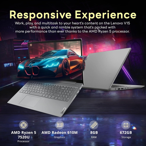 Lenovo V15 G4 AMN 15.6" FHD Laptop, AMD Ryzen 5 7520U, 672GB Storage(512GB SSD+160GB Docking Station Set), 8GB LPDDR5, AMD Radeon 610M Graphics, HD