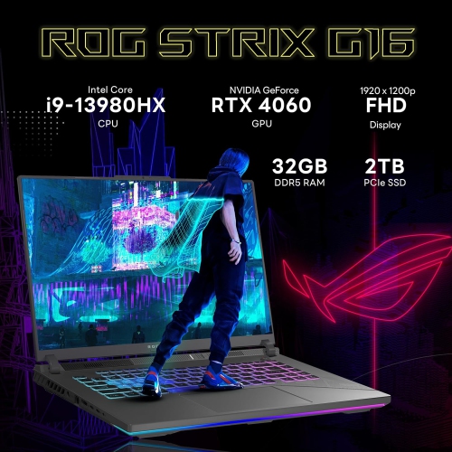 ASUS ROG Strix G16 16" FHD 165Hz Gaming Laptop, Intel i9-13980HX, NVIDIA GeForce RTX 4060, 2TB PCIe SSD, 32GB DDR5, Backlit Keyboard, Win 11 Pro,