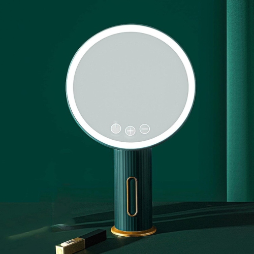 Free Standing Dressing Table Vanity Mirror 31.5 * 19Cm Green Led Makeup Mirror with Light Desktop Rotating Vanity Round Shape Cosmetic Mirrors 31.5 *