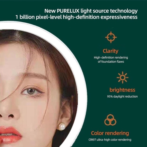 Miroir de coiffeuse autoportant 31.5 * 19Cm, miroir de maquillage à DEL verte, bureau lumineux, miroir rotatif, miroir à maquillage rond 31.5 * 19Cm,