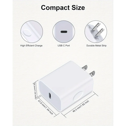 Apple USB C Charger Block, 20w USB-C Power Adapter with PD 3.0 Type C Charging Block Fast Charge USB C Wall Plug Cube for iPhone
