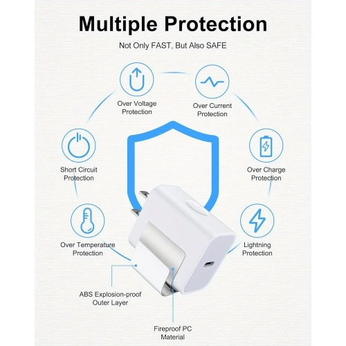Apple USB C Charger Block, 20w USB-C Power Adapter with PD 3.0 Type C Charging Block Fast Charge USB C Wall Plug Cube for iPhone