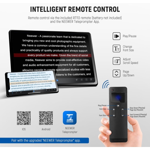 Refurbished - NEEWER Basics X12B Aluminum Alloy Liftable Teleprompter 12" for iPad Tablet Phone DSLR Camera with Remote & App Control