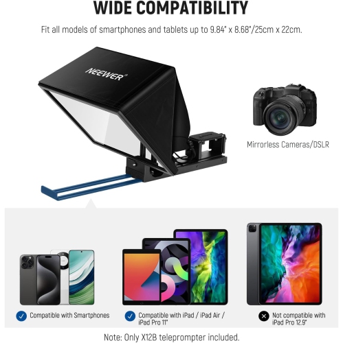 Refurbished - NEEWER Basics X12B Aluminum Alloy Liftable Teleprompter 12" for iPad Tablet Phone DSLR Camera with Remote & App Control