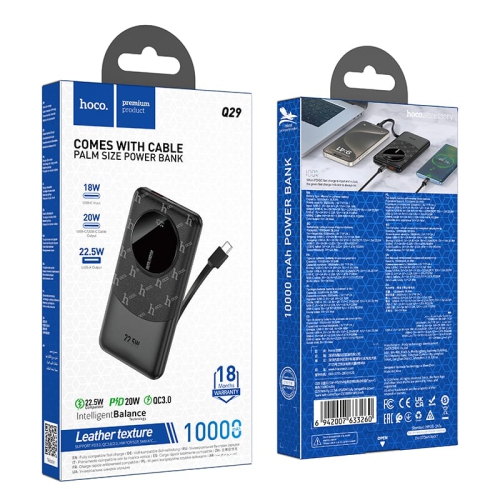 Q29 Nobility 22.5W+PD20W fully compatible power bank with cable(iP)(10000mAh) - Black