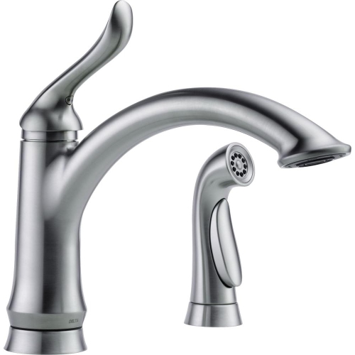 DELTA  Faucet Linden Single-Handle Kitchen Faucet With Side Sprayer, Brushed Nickel Kitchen Sink Faucet