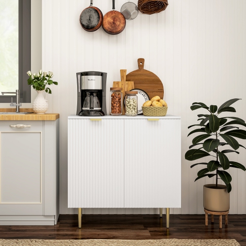 HOMCOM – Buffet, armoire de rangement moderne pour la cuisine avec 2 portes et tablettes réglables, armoire de bar à café cannelée avec pattes en