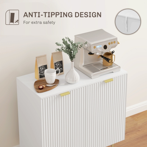 HOMCOM – Buffet, armoire de rangement moderne pour la cuisine avec 2 portes et tablettes réglables, armoire de bar à café cannelée avec pattes en