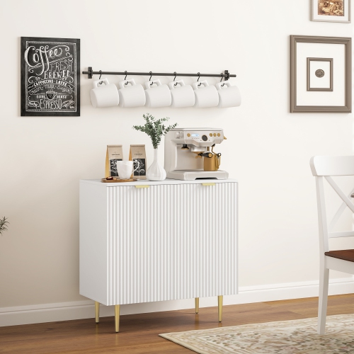 HOMCOM – Buffet, armoire de rangement moderne pour la cuisine avec 2 portes et tablettes réglables, armoire de bar à café cannelée avec pattes en