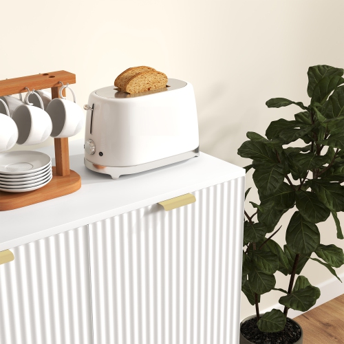 HOMCOM – Buffet, armoire de rangement moderne pour la cuisine avec 2 portes et tablettes réglables, armoire de bar à café cannelée avec pattes en