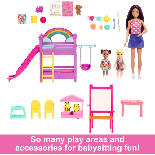 Barbie Skipper First Jobs Daycare Playset, 3 Dolls, Furniture & 15+ Accessories, Includes Bunkbeds & Color-Change Easel