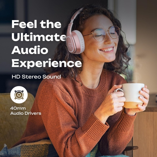 Bluetooth Headphones Over Ear, Wireless Bluetooth Headphones with Microphone, Foldable Headphones with Hi-Fi Stereo Sound Headset for Cellphone, PC,