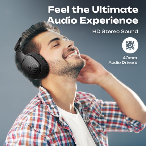 Bluetooth Headphones Over Ear, Wireless Bluetooth Headphones with Microphone, Foldable Headphones Hi-Fi Stereo Sound Headset for Cellphone, PC, Line