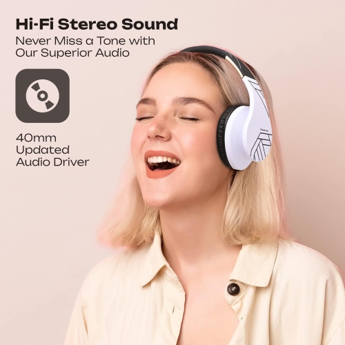 Bluetooth Over-Ear Headphones, Wireless Stereo Foldable Headphones Wireless and Wired Headsets , Micro SD/TF, FM for Phone/iPad/PC, Black/White