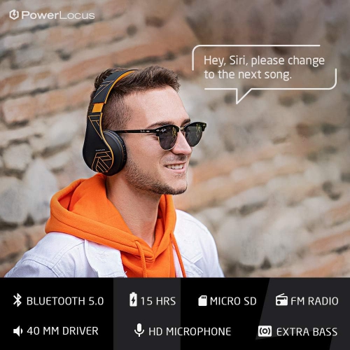 Bluetooth Over-Ear Headphones, Wireless Stereo Foldable Headphones Wireless and Wired Headsets , Micro SD/TF, FM for Phone/iPad/PC, Black/Orange