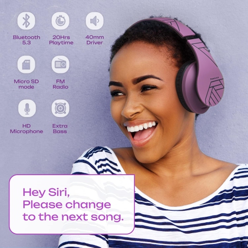 Bluetooth Over-Ear Headphones, Wireless Stereo Foldable Headphones Wireless and Wired Headsets , Micro SD/TF, FM for Phone/iPad/PC, Purple