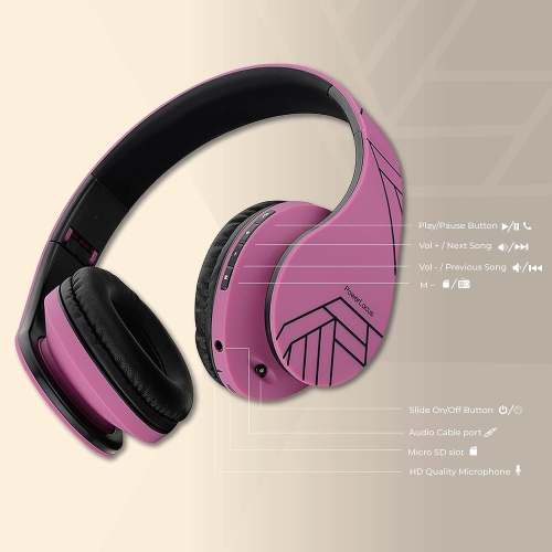 Bluetooth Over-Ear Headphones, Wireless Stereo Foldable Headphones Wireless and Wired Headsets , Micro SD/TF, FM for Phone/iPad/PC, Purple