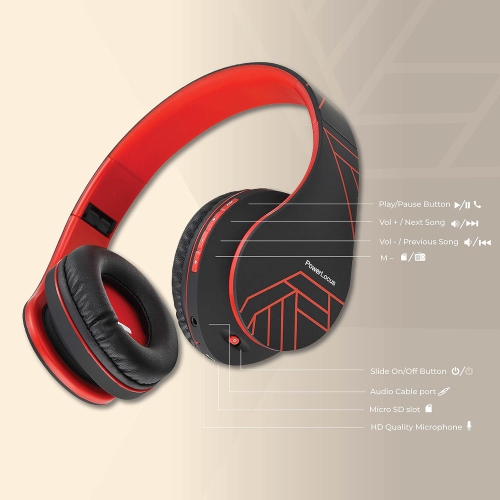 Bluetooth Over-Ear Headphones, Wireless Stereo Foldable Headphones Wireless and Wired Headsets , Micro SD/TF, FM for Phone/iPad/PC, Black/Red