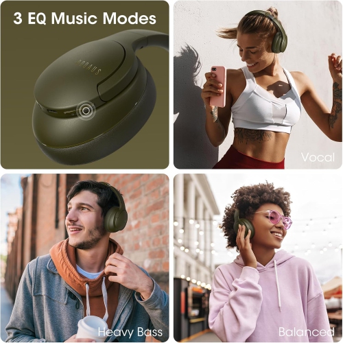Wireless Headphones, Bluetooth Headphones and 3 EQ Modes Over Ear Headphones with Mic, HiFi Stereo Sound Foldable Wireless Headset for Phone, Green