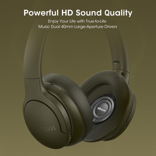 Wireless Headphones, Bluetooth Headphones and 3 EQ Modes Over Ear Headphones with Mic, HiFi Stereo Sound Foldable Wireless Headset for Phone, Green