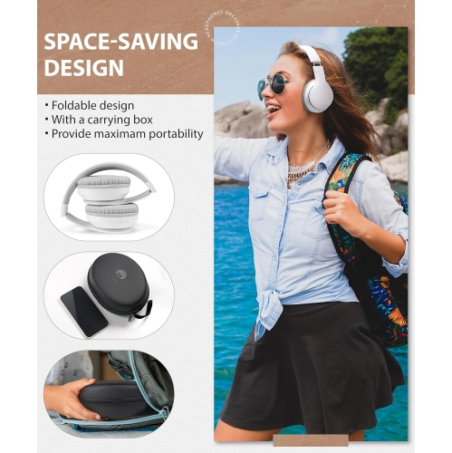 Casques d'écoute Bluetooth, écouteurs sans fil avec stéréo haute fidélité et microphone , écouteurs pliables sans fil avec fil pour