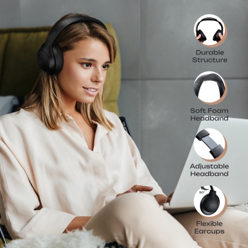 Bluetooth Headphones Over Ear, 50H Playtime Wireless Headphones with Microphone, HiFi Stereo Deep Bass Foldable Lightweight Headset for