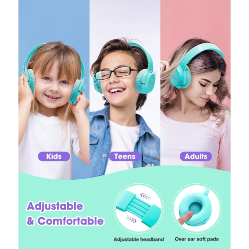 Headphones Wireless 60H, Foldable On Ear Headset Wireless Headphones, Over-Ear Headphones for Kids Adults School ,Travel, Pure Green