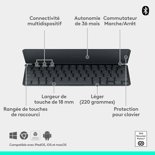 Logitech Keys-to-GO 2 Portable Wireless iPad Keyboard with Built-in Cover, Slim and Compact Bluetooth Keyboard, Easily Switch Devices - Graphite -
