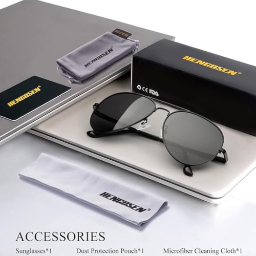 HENGOSEN Polarized Aviator Sunglasses for Men and Women, Premium Metal Frame, Police Sun glasses with UV 400 Protection