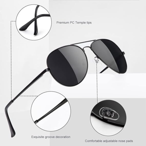 HENGOSEN Polarized Aviator Sunglasses for Men and Women, Premium Metal Frame, Police Sun glasses with UV 400 Protection