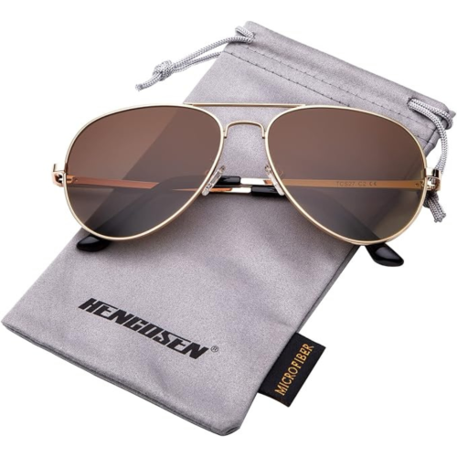 HENGOSEN Polarized Aviator Sunglasses for Men and Women, Premium Metal Frame, Police Sun glasses with UV 400 Protection