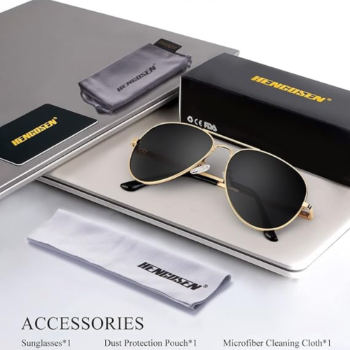 HENGOSEN Polarized Aviator Sunglasses for Men and Women, Premium Metal Frame, Police Sun glasses with UV 400 Protection