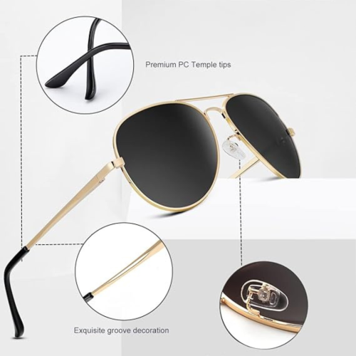 HENGOSEN Polarized Aviator Sunglasses for Men and Women, Premium Metal Frame, Police Sun glasses with UV 400 Protection