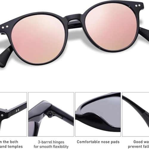 SOJOS Small Round Classic Polarized Sunglasses for Women Men Vintage Style UV400 Lens SJ2113