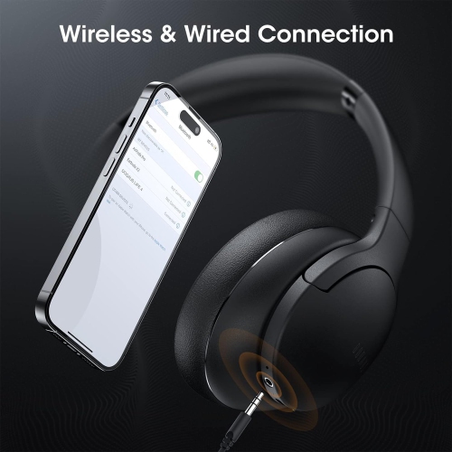 Wireless Headphones, Bluetooth Headphones and 3 EQ Modes Over Ear Headphones with Mic, HiFi Stereo Sound Foldable Wireless Headset for Phone, Black