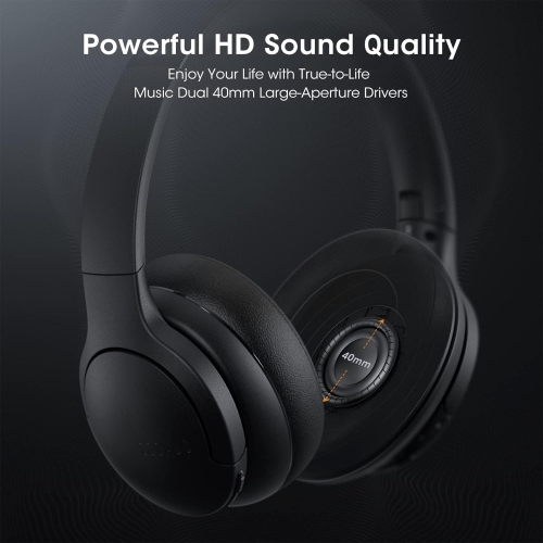 Wireless Headphones, Bluetooth Headphones and 3 EQ Modes Over Ear Headphones with Mic, HiFi Stereo Sound Foldable Wireless Headset for Phone, Black