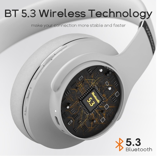 Wireless Headphones, Bluetooth Headphones with 3 EQ Modes, Hi-Fi Stereo Over Ear Headphones with Microphone for iPhone/PC,Light Gray