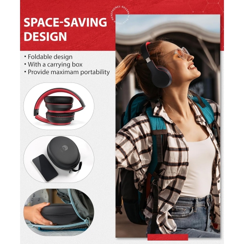 Casques d'écoute Bluetooth, écouteurs sans fil avec stéréo haute fidélité et microphone , écouteurs pliables sans fil avec fil pour