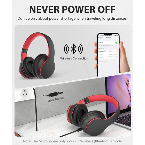 Casques d'écoute Bluetooth, écouteurs sans fil avec stéréo haute fidélité et microphone , écouteurs pliables sans fil avec fil pour