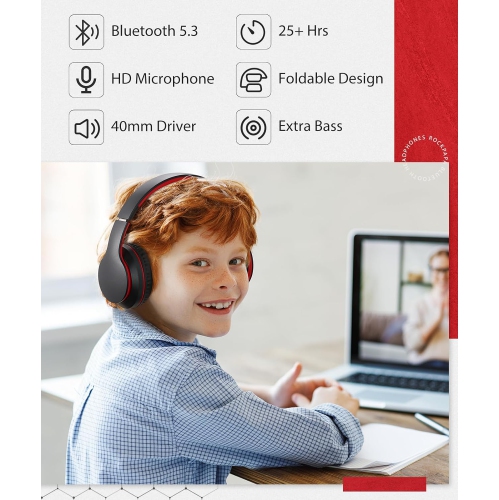 Casques d'écoute Bluetooth, écouteurs sans fil avec stéréo haute fidélité et microphone , écouteurs pliables sans fil avec fil pour