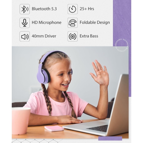 Casques d'écoute Bluetooth, écouteurs sans fil avec stéréo haute fidélité et microphone , écouteurs pliables sans fil avec fil pour