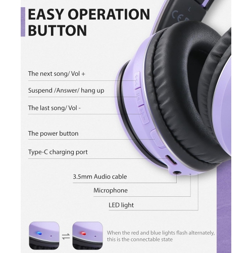 Casques d'écoute Bluetooth, écouteurs sans fil avec stéréo haute fidélité et microphone , écouteurs pliables sans fil avec fil pour