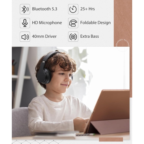 Casques d'écoute Bluetooth, écouteurs sans fil avec stéréo haute fidélité et microphone , écouteurs pliables sans fil avec fil pour