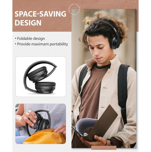 Casques d'écoute Bluetooth, écouteurs sans fil avec stéréo haute fidélité et microphone , écouteurs pliables sans fil avec fil pour