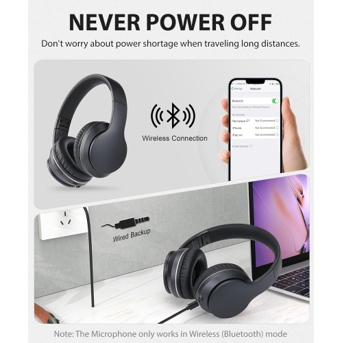 Casques d'écoute Bluetooth, écouteurs sans fil avec stéréo haute fidélité et microphone , écouteurs pliables sans fil avec fil pour