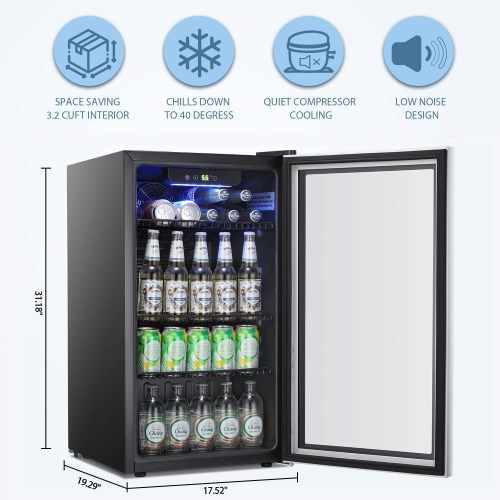 ZAFRO Beverage Refrigerator Cooler -120 Can Mini Fridge Glass Door for Soda Beer or Wine Constant Glass Door Small Drink Dispenser Clear Front Door
