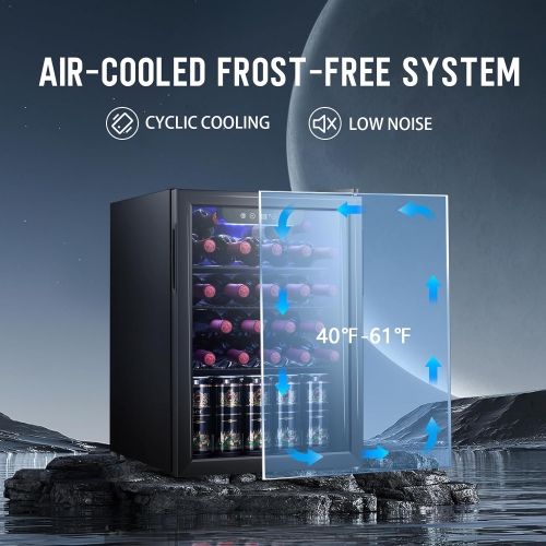 Mini réfrigérateur à vin/cellier de ZAFRO 2,6 pi³ pour bouteille de vin Soda Porte en verre transparent Petit écran tactile autonome.