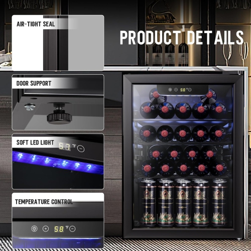 Mini réfrigérateur à vin/cellier de ZAFRO 2,6 pi³ pour bouteille de vin Soda Porte en verre transparent Petit écran tactile autonome.