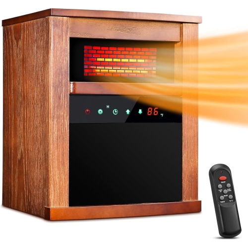 AirChoice 1500W Electric Infrared Walnut Wood Cabinet Space Heater with Remote, 3 Modes, Adjustable Thermostat, 12H Timer, Child Lock, Overheat&Tip-O